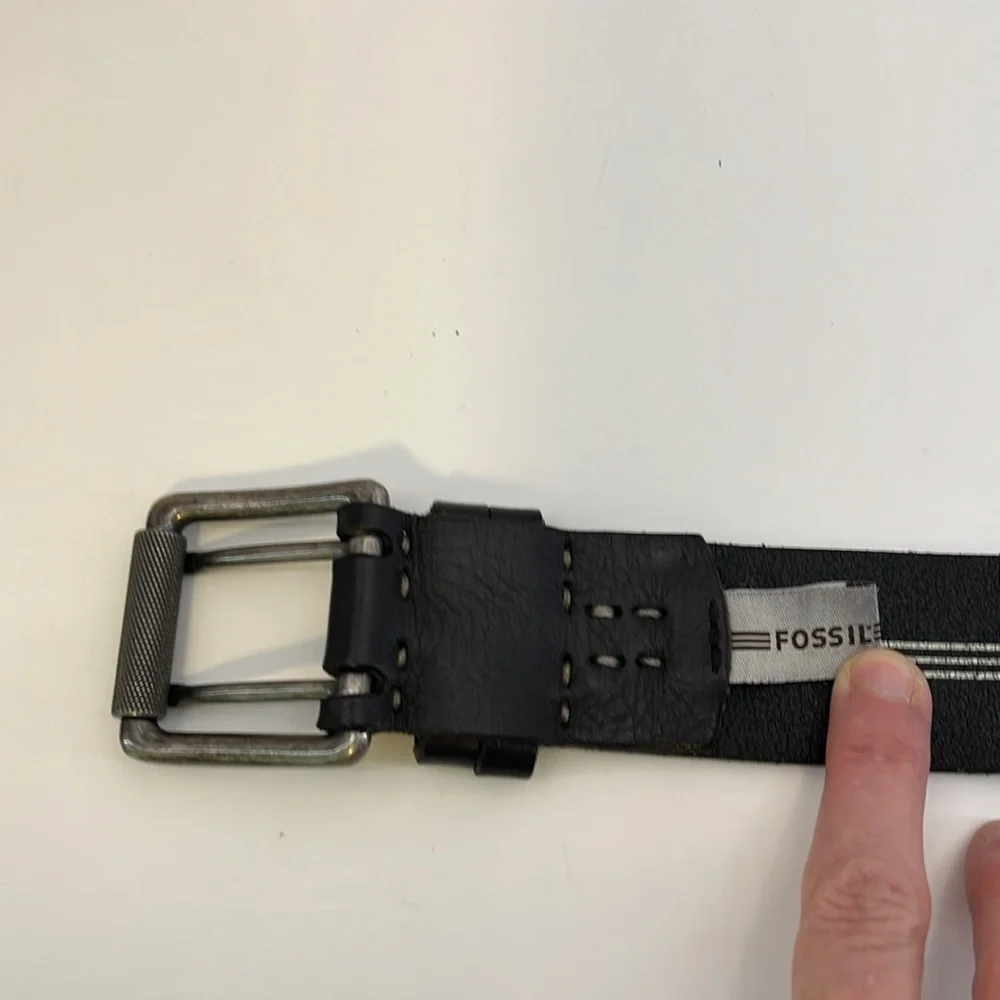 Fossil Black Leather Belt with Silver Toned Double Prong Buckle- Men’s size 36